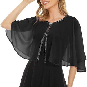 Soft Chiffon Sequins Shawls and Wraps/Cape for Evening Dress Wedding Formal Occa